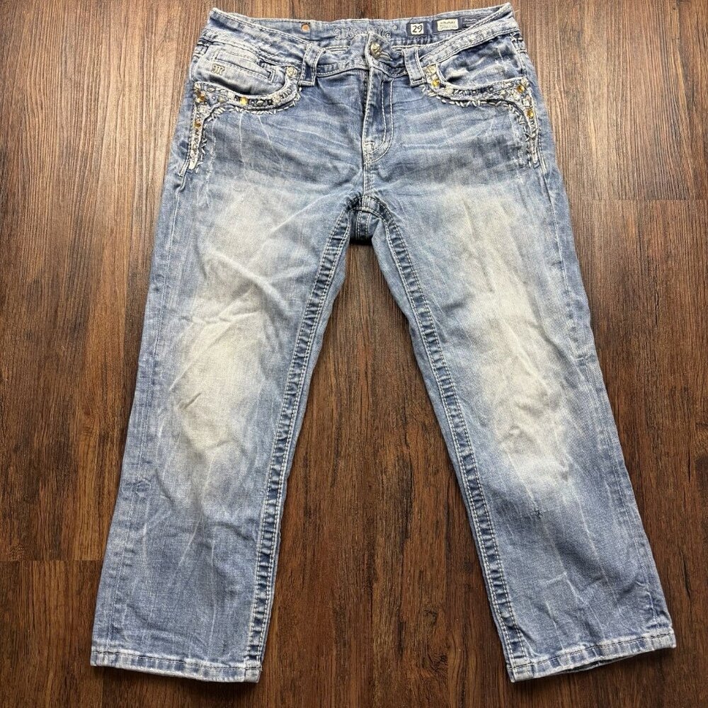 Miss Me Signature Cuffed Capri Jeans Rhinestones Light Wash Women’s Size 29
